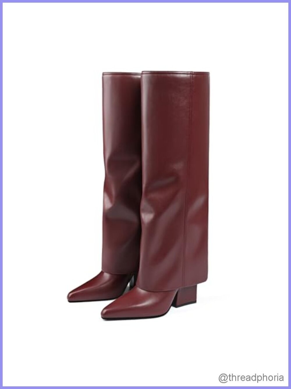 Women's Fold Over Knee High Block Heel Boots Pointed Toe Faux Leather
